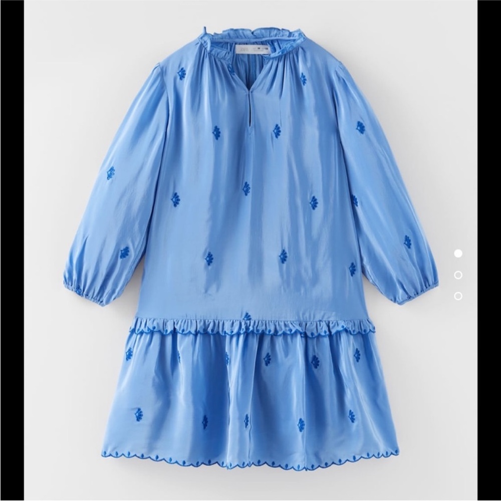 Zara Blue Embroidered Dress Size 13-14 (fits like a women’s xs/s)